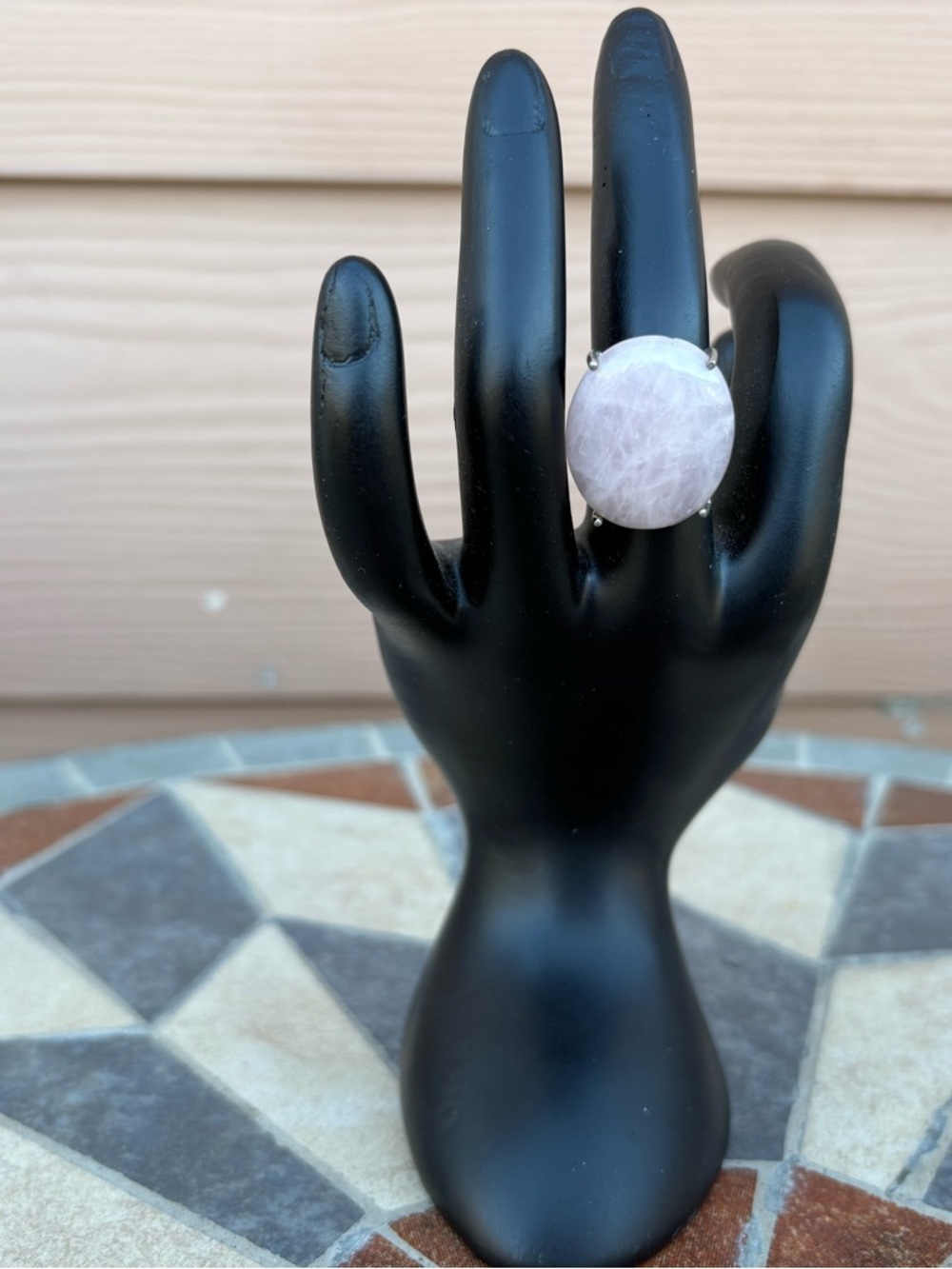 Sterling Silver Pink Rose Quartz Statement Ring